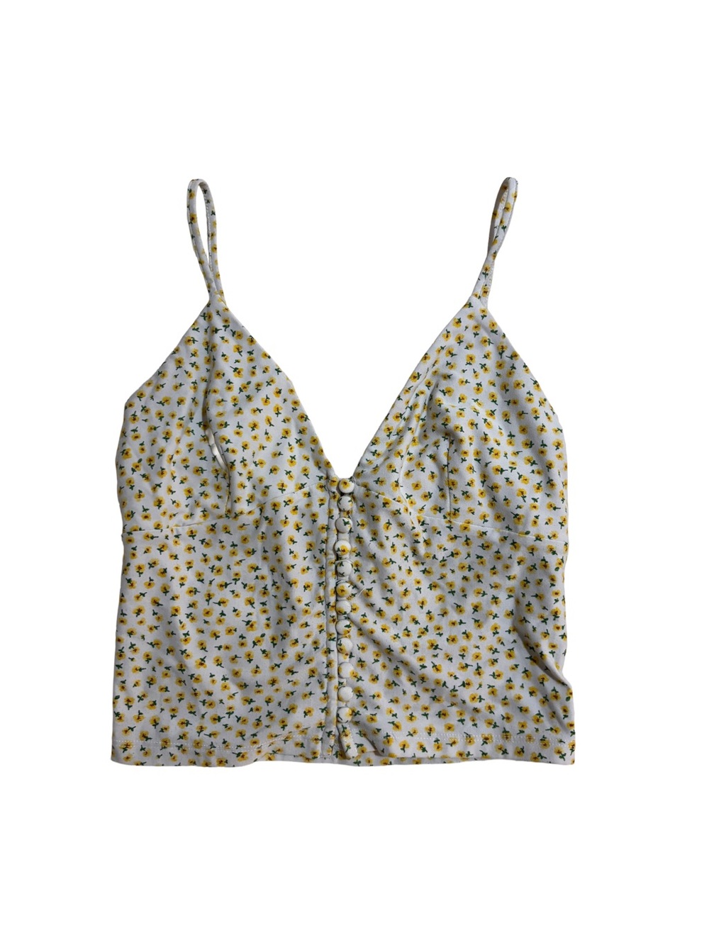 Forever 21 White Cami with Yellow Daisy Print and Front Buttons